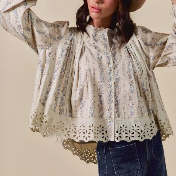 SO ME Floral Print Lace Button Down Shirt - Picture 3 of 16